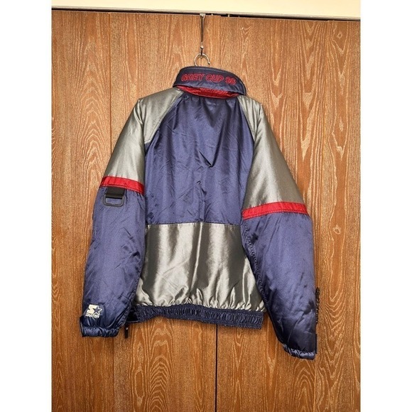 Vintage 1998 Starter Jacket Mens Large Grey Cup Hood Quarter Zip Pullover Chunky - Picture 9 of 11